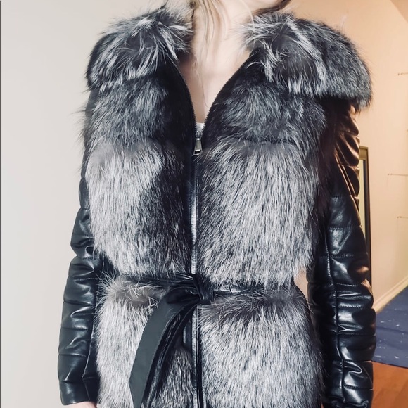 2-in-1 winter leather jacket with silver fox - Picture 3 of 16
